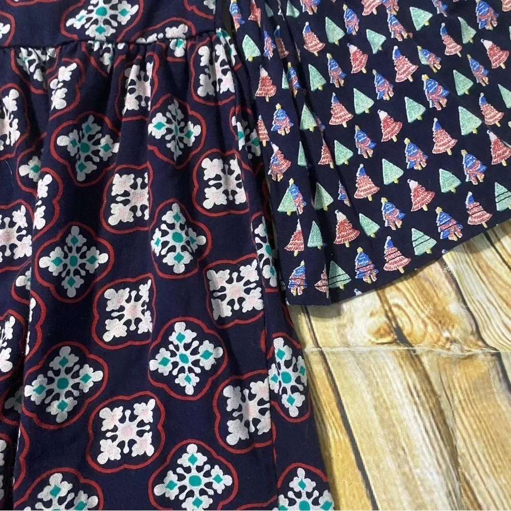 Crown & Ivy Blue Red Christmas Tree Holiday 3/4 Sleeve Dress